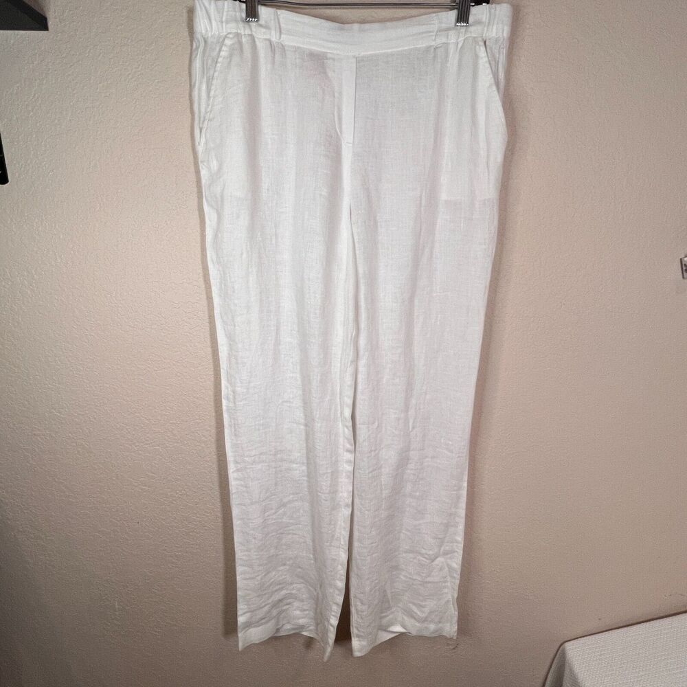 Ellen Tracy 100% Linen Pull On Pants Women's Size 10 White Beach Lagenlook